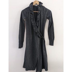Merona dark gray women's sweater wrap dress ruffle collar XS